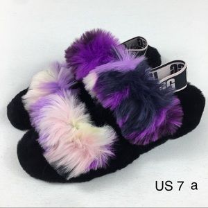 UGG Fluff Yeah Slide Magnolia Slippers Green Purple Tie Dye women’s Size 7 new